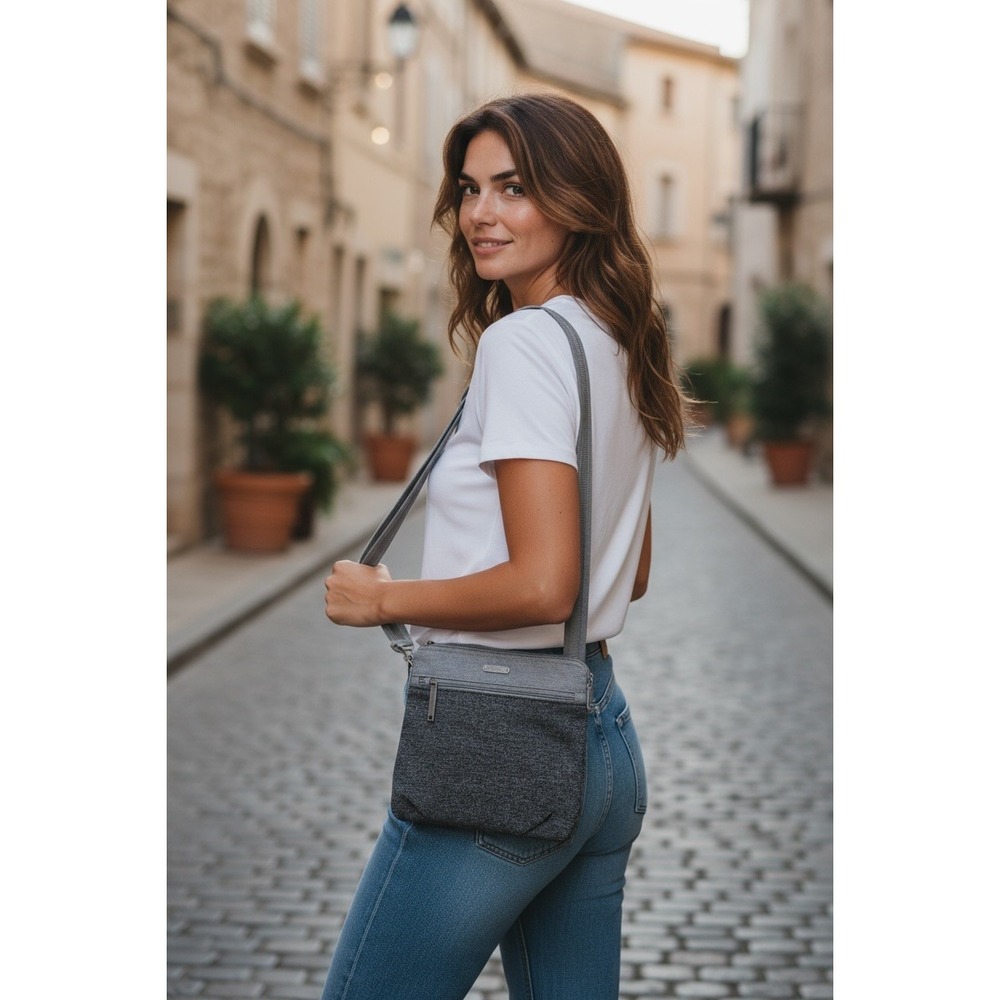 Baggallini Crossbody Grey Travel Purse Nylon - Picture 2 of 8